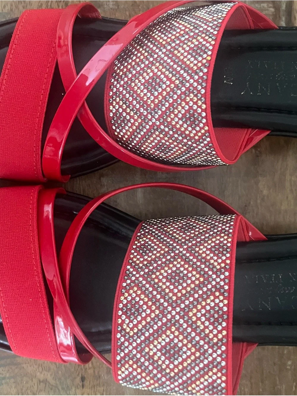 easy street Red Embellished Wedge Sandals - Made in Italy